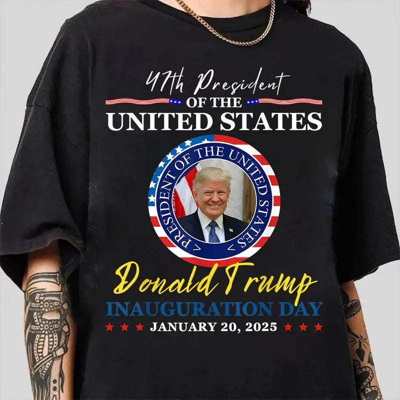 President Donald Trump Inauguration Day 2025 Memorabilia T-Shirt Hoodie, Sweatshirt | RetroVerseTees.com