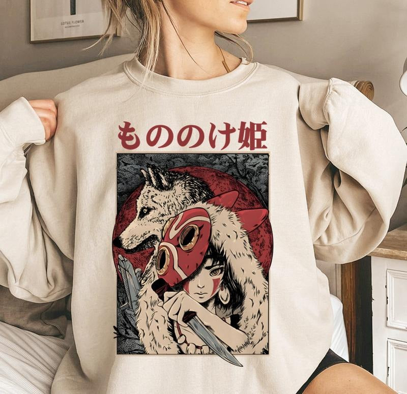 Princess Mononoke Washed Acid Sweatshirt Womenswear Hoodie T-Shirts | RetroVerseTees.com