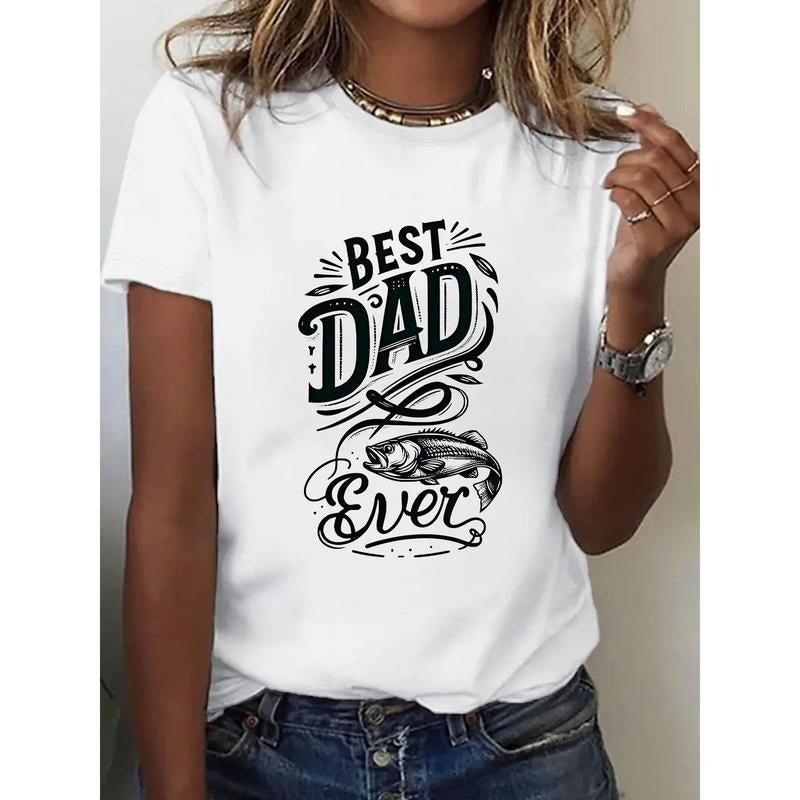 Printed T-Shirt For Women Women'WB shield Casual T-Shirt| Polyester Fiber Fabric| White| Best Dad" Pattern Print| Perfect...