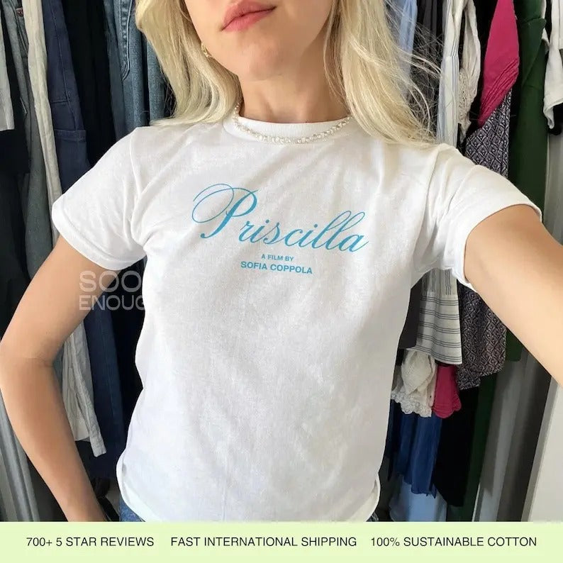 Priscilla Movie T-Shirt Merch A Film By Sofia Coppola Baby Tee Fit Vintage Hoodie, Sweatshirt | RetroVerseTees.com