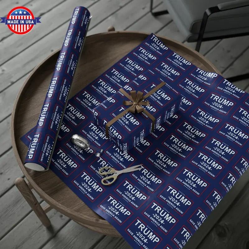 Pro Trump 2024 Save American Again Christmas Wrapping Paper Blue T-Shirts, Hoodie, Sweatshirt | RetroVerseTees.com