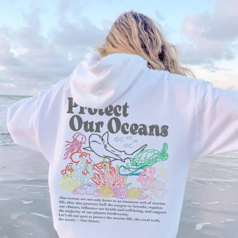 Protect Our Oceans Hoodie | Shark Hoodie | Save The Ocean | Respect The Locals Hoodie | Marine Biologist | Surfing Hoodie...