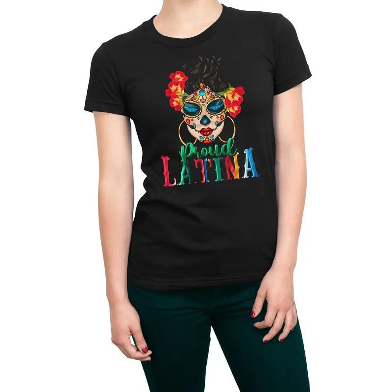 Proud Latina Women's Summer T-Shirt - Casual and Comfortable Cotton Crewneck Tee Top Hoodie, Sweatshirt | RetroVerseTees.com