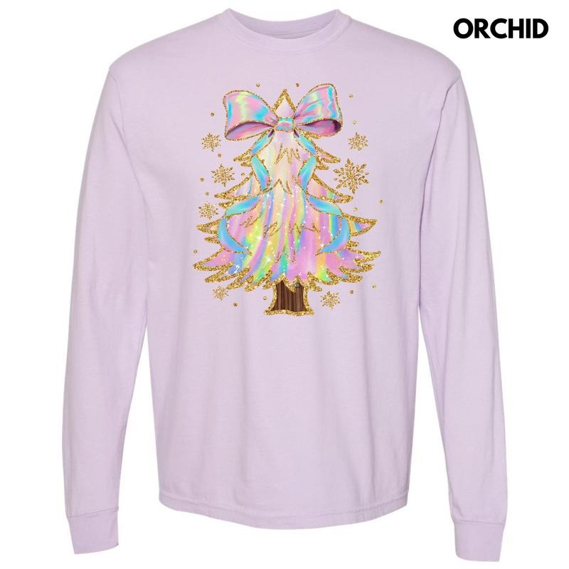 Psychedelic Swirls Christmas Tree Long Sleeve Comfort Colors T-Shirt 'NLB' Hoodie, Sweatshirt | RetroVerseTees.com