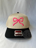 Puff Bow Embroidered Hat | Pink Bow Trucker Cap | 3D Embroidery Two-Tone Hat | Coquette Aesthetic Hat | Cute Girly Cap |...