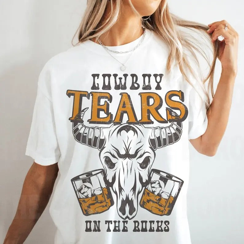 Puff Shirt Cowboy Tears on the Rocks Tee, Cowboy Skeleton Tee, Tee, Vintage Inspired Cotton T-shirt, Unisex Tee, T-shirt...