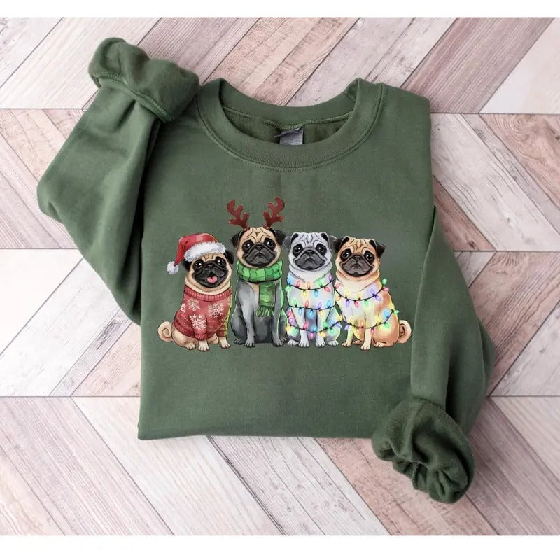 Pug Christmas Sweatshirt, Cute Pug Holiday Sweater, Reindeer Pug Sweatshirt, Santa Pug Cozy Holiday Pullover, Festive Pug Dog Sweatshirt