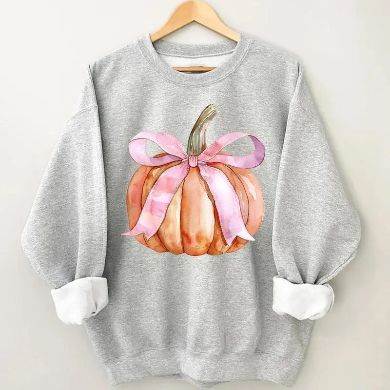 Pumpkin Coquette Bow Sweatshirt, Pink Bow Pumpkin Tshirt, Coquette Pumpkin Halloween Sweatshirt, Pumpkin Season Bow...