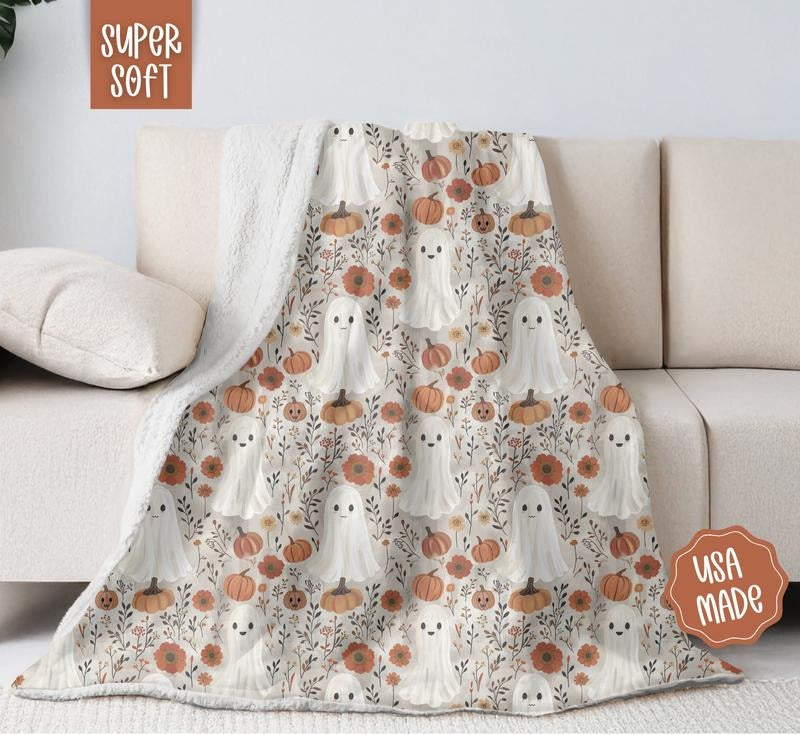 Pumpkin Ghost Floral Blanket T-Shirts, Hoodie, Sweatshirt | RetroVerseTees.com