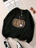 Pumpkin Print Drop Shoulder Sweatshirts for Women, Casual Long Sleeve Round Neck Pullover for Daily Wear, Ladies TNF for...