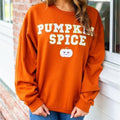 'Pumpkin Spice' Letter Patch Crewneck Sweatshirt T-Shirts, Hoodie | RetroVerseTees.com