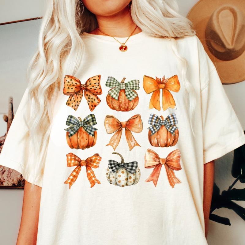 Pumpkins And Bows Shirt - Unisex Relaxed Fit Printed in USA Casual Comfort Cotton Top Athletic Boho Chic All Seasons ...