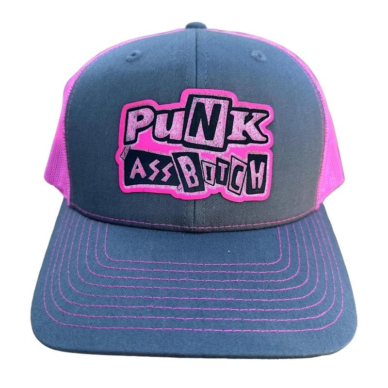Punk Girl Leather Patch Structured Trucker Hat,  Mesh Back, Mid Profile Baseball Cap, Pre-curved Bill, Snap Back,...