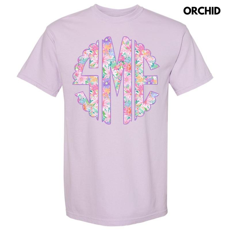 Purple Blossoms Monogram Comfort Colors T-Shirt 'NLB' Hoodie, Sweatshirt | RetroVerseTees.com