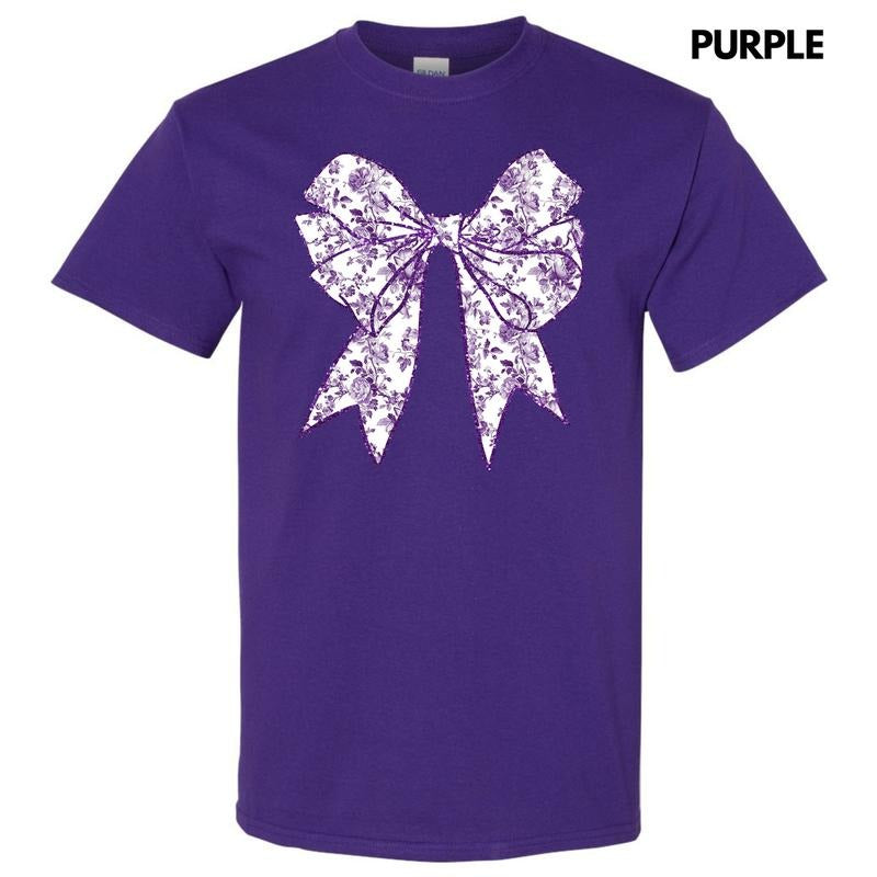 Purple Floral Bow Gildan Short Sleeve T-Shirt 'NLB' Hoodie, Sweatshirt | RetroVerseTees.com