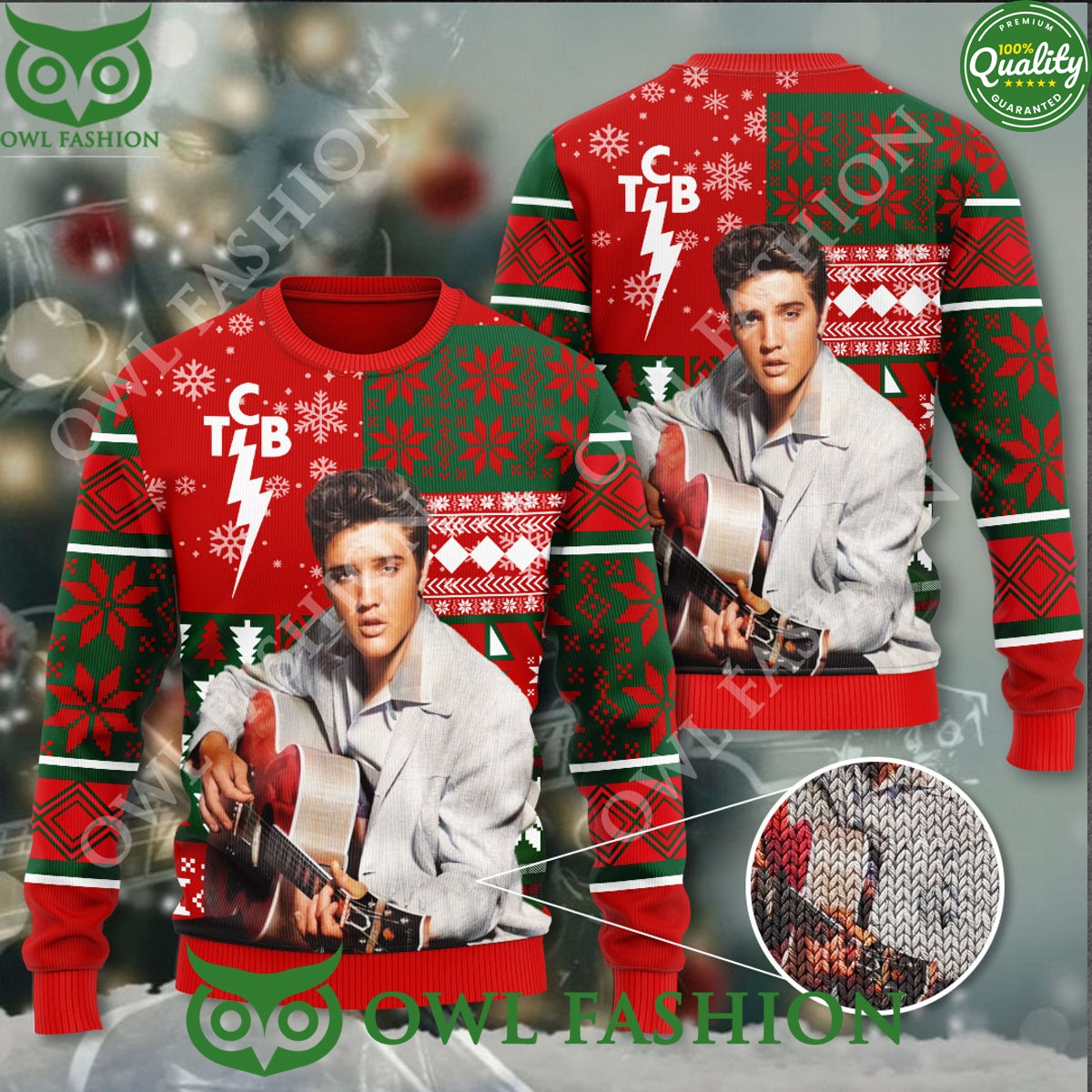 Elvis Presley Christmas Color TCB 3D Ugly Sweater