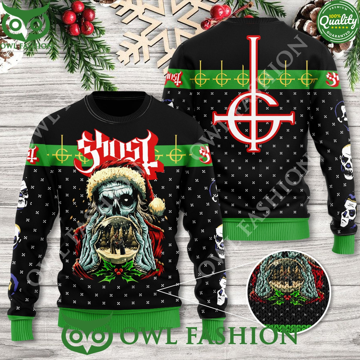 Ghost Rock Band Logo Merry Christmas 3D Ugly Sweater