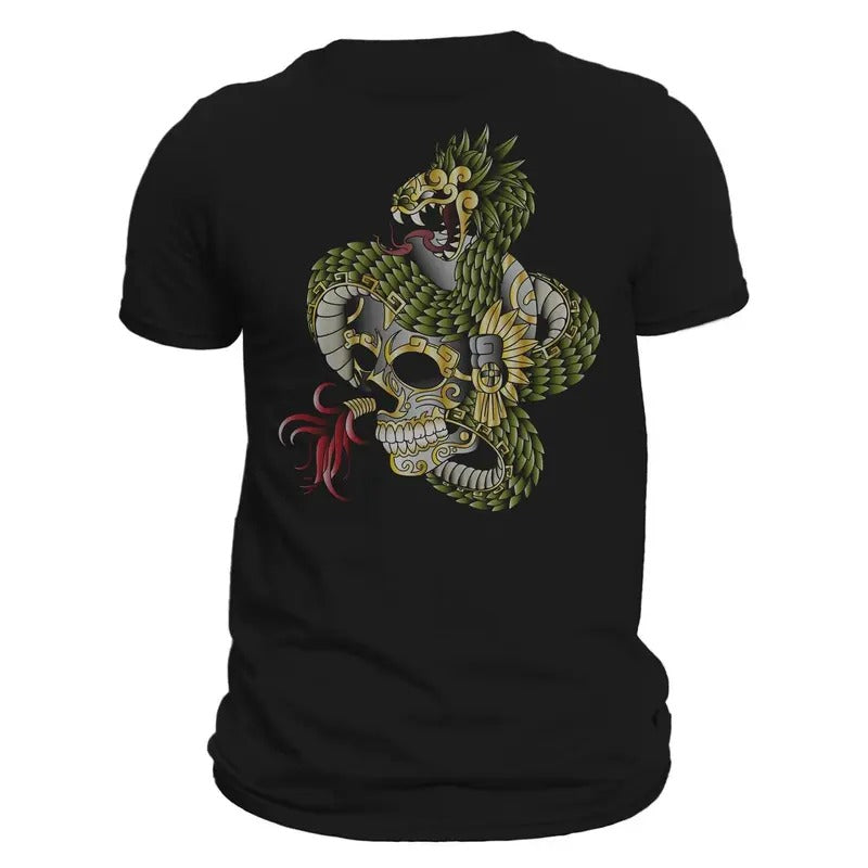 Quetzalcoatl Skull Feathered Serpent Aztec God  T-Shirt Casual Classic Hoodie, Sweatshirt | RetroVerseTees.com