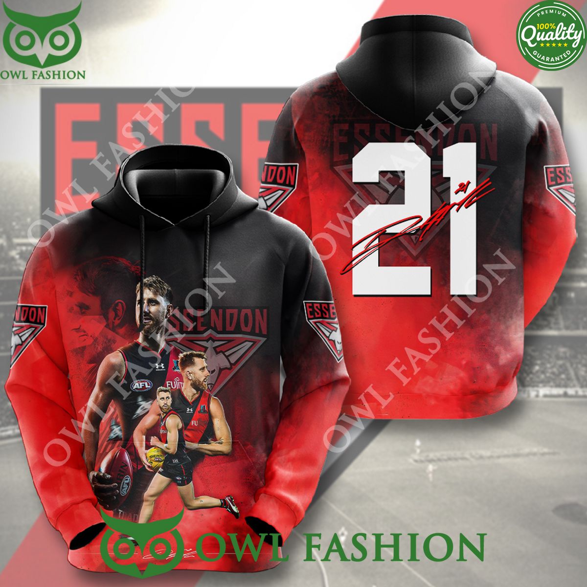 Essendon FC x Dyson Heppell Football Number 21 3D t shirt