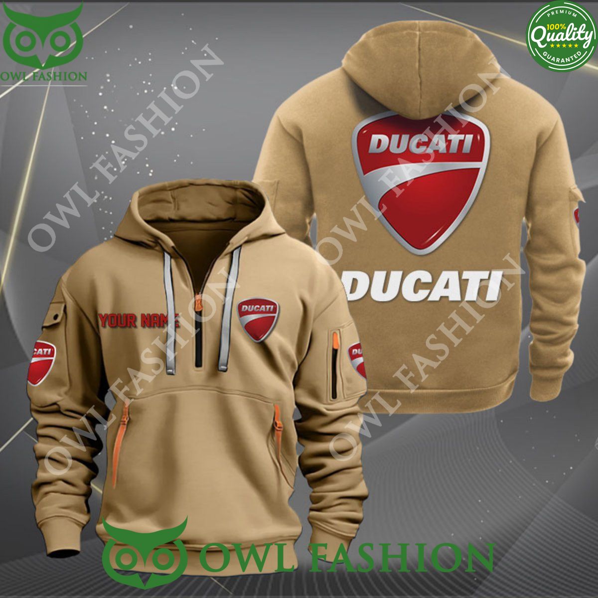 Ducatti Automotive manufacturer Motorcycle Custom Name Color 2D quarter zip hoodie