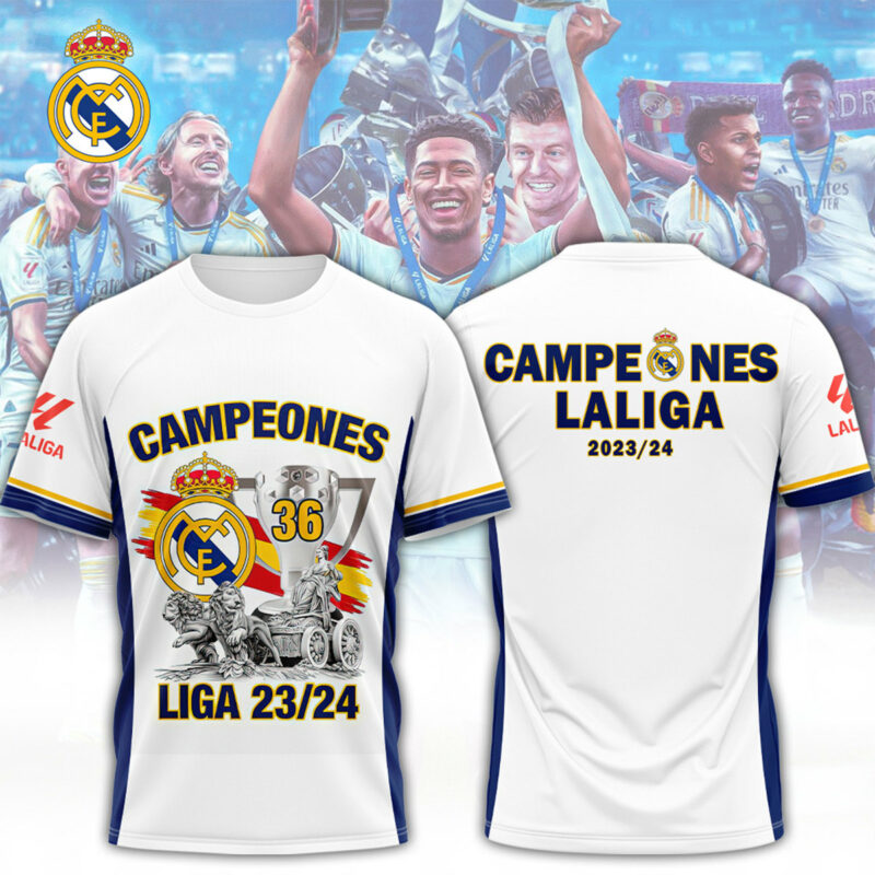 Campeones 36 champion cups Real Madrid Laliga 23 24 Champions 3D t shirt