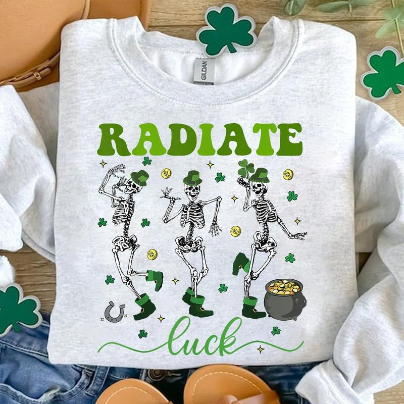 Radiate Luck Skeleton Radiology St Patrick's Day Shirt, Rad Tech Shirt Best Price Hoodie, Sweatshirt | RetroVerseTees.com