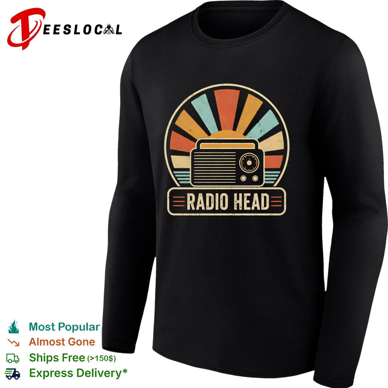 Radio Head Retro Sunset Design with Radio shirt