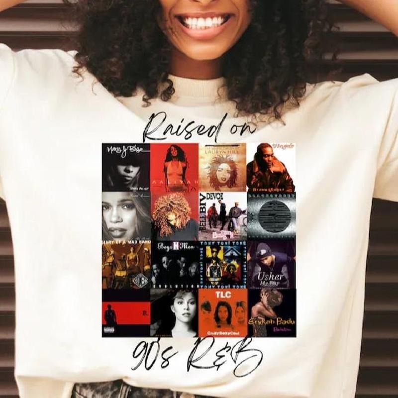 Raiised On 90s R&B Album Cover Tee, Music Artist Shirt, Music Lover Shirt Hoodie, Sweatshirt | RetroVerseTees.com