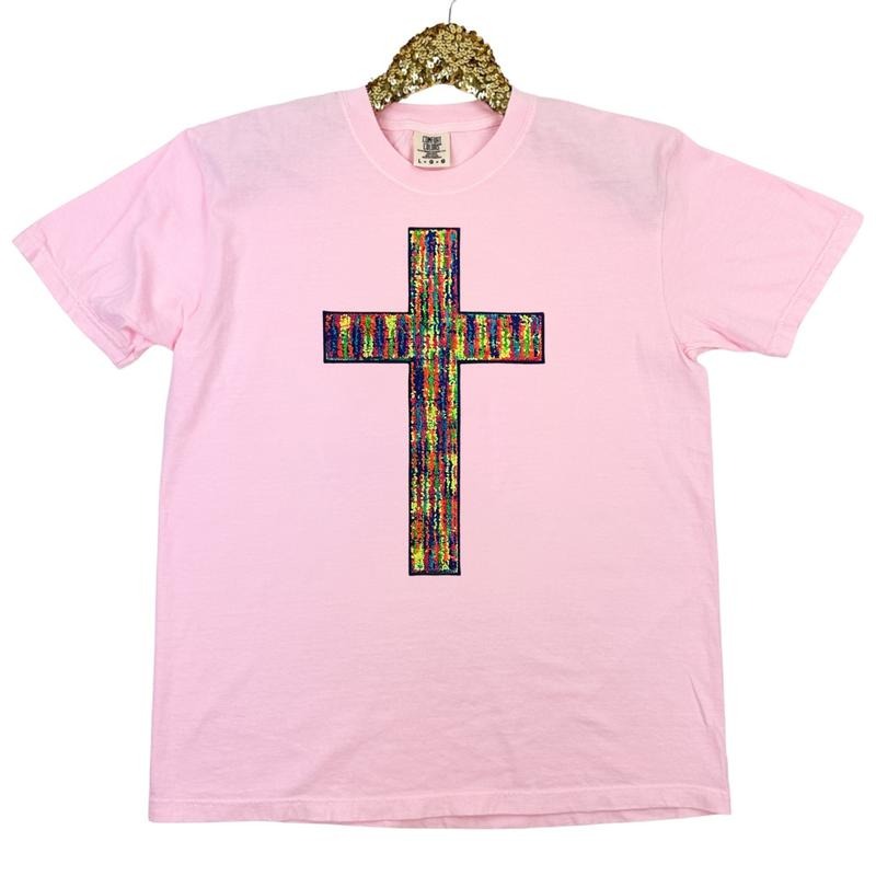 Rainbow Chenille Cross Comfort Colors T-Shirt Hoodie, Sweatshirt | RetroVerseTees.com