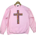 Rainbow Chenille Cross Patch Sweatshirt -- LIGHT PINK T-Shirts, Hoodie | RetroVerseTees.com