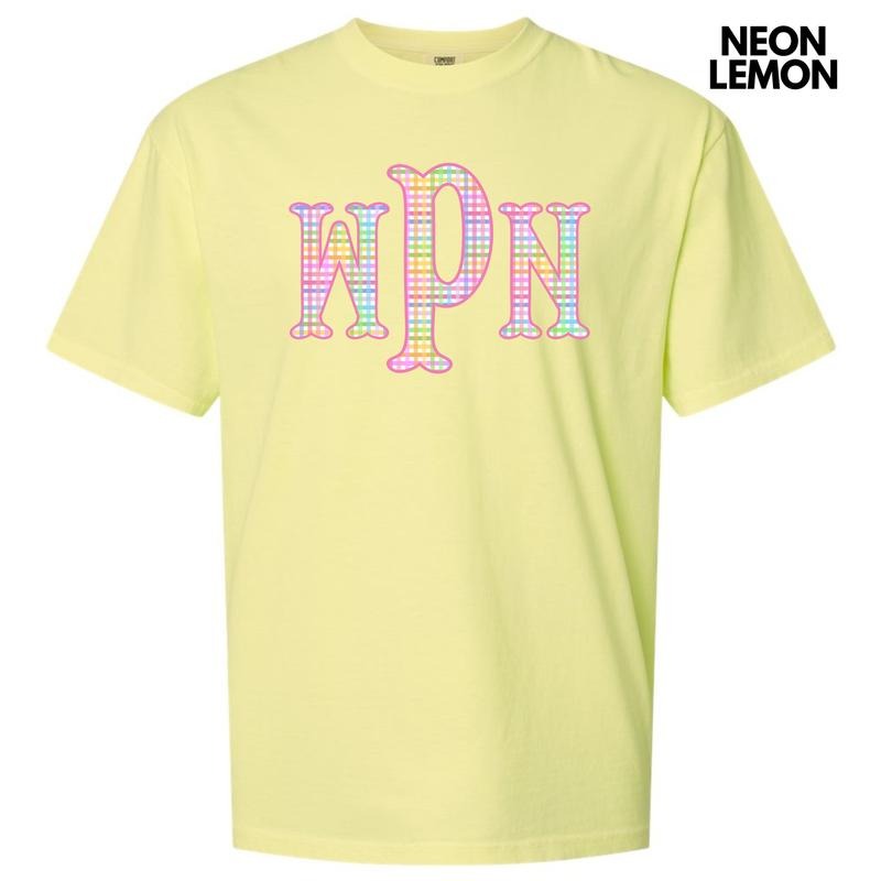 Rainbow Plaid Monogram Comfort Colors T-Shirt 'NLB' Hoodie, Sweatshirt | RetroVerseTees.com