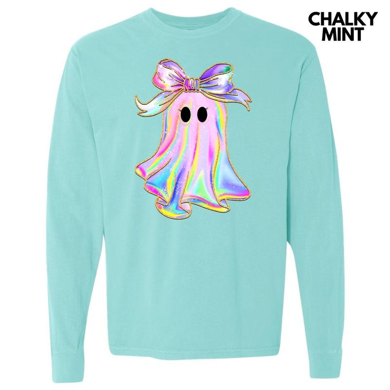 Rainbow Sparkle Ghost Long Sleeve Comfort Colors T-Shirt 'NLB' Hoodie, Sweatshirt | RetroVerseTees.com