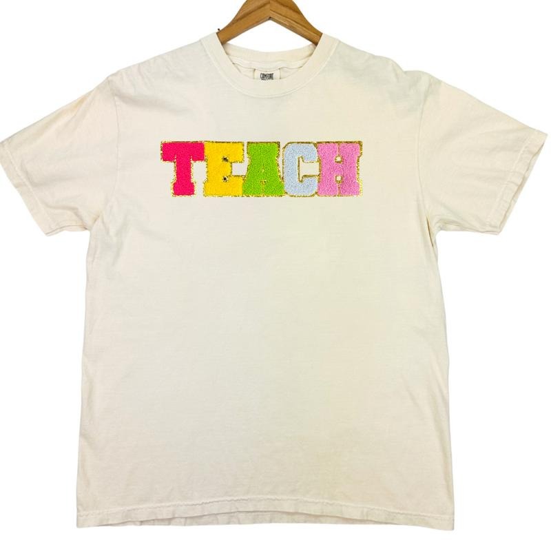 Rainbow TEACH Chenille Patch Comfort Colors T-Shirt Hoodie, Sweatshirt | RetroVerseTees.com