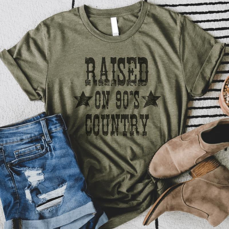Raised On 90's Country Soft Graphic Tee Hoodie, Sweatshirt | RetroVerseTees.com