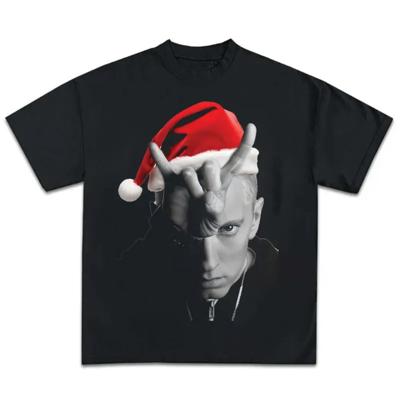 Rap God Santa Slim Shady Graphic Rap Tee Shirt Big Face Emineem Merry Christmas Hoodie, Sweatshirt | RetroVerseTees.com