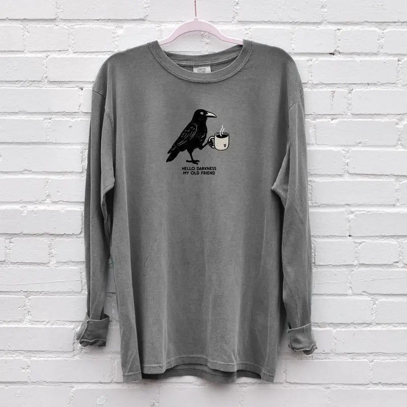 Raven Crow Coffee Shirt Halloween Shirt T-Shirt Fall Tee Tshirts Women's Oversized Gift for Coffee Lover Hoodie, Sweatshirt