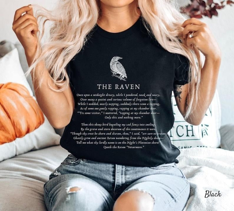 Raven Edgar Allan Poe Shirt, Poem Nevermore T shirt, Unisex Hoodie, Sweatshirt | RetroVerseTees.com