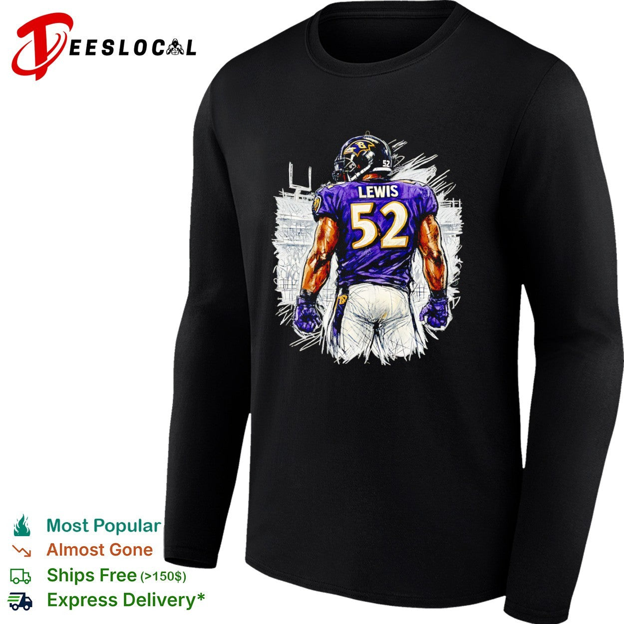 Ray Lewis Baltimore Ravens 52 Sketch Portrait shirt