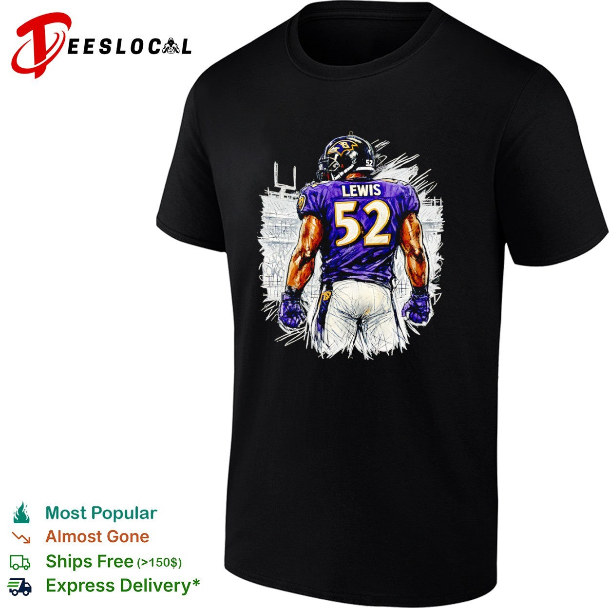 Ray Lewis Baltimore Ravens 52 Sketch Portrait shirt
