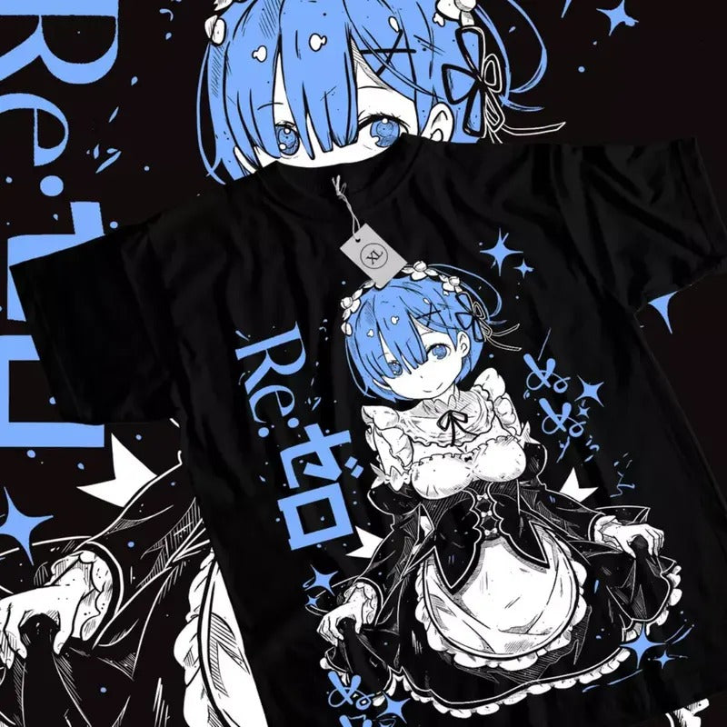 Re Zero Anime T-Shirt & Sweatshirt, Cute Rem Kawaii Waifu Cute Graphic Tee, Anime Manga Lover Gifts Hoodie