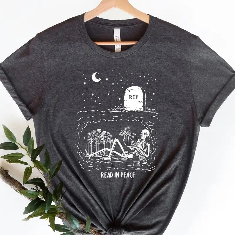 Read In Peace Halloween Shirt, Skeleton Reading Halloween Shirt, Halloween Librarian Shirt, Halloween Shirt, Teacher...