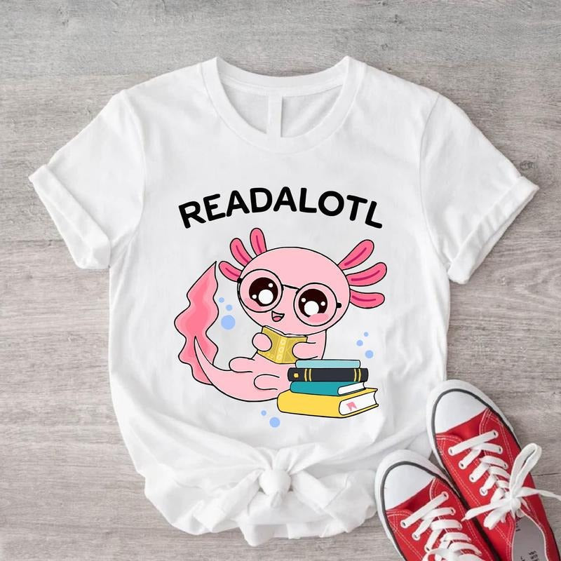 Readalotl Shirt, Read Axolotl T-shirt, Axolotl Lover Gift Shirt, Cute Reading Lover Tee, Salamander Shirt, Bookworm Tee....