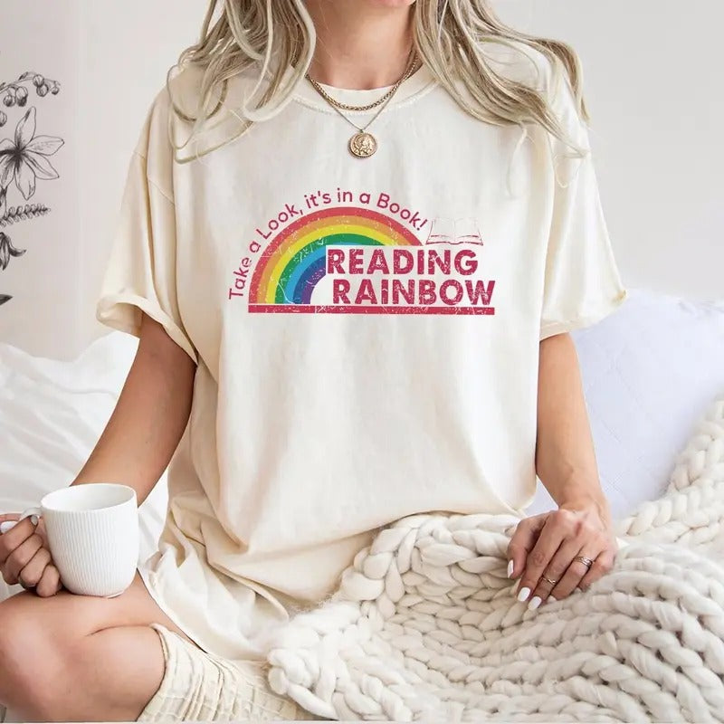 Reading Rainbow Shirt, Retro Librarian Shirt, Teacher Appreciation Shirt, Retro Rainbow School Shirt, Book Lover Gift,...