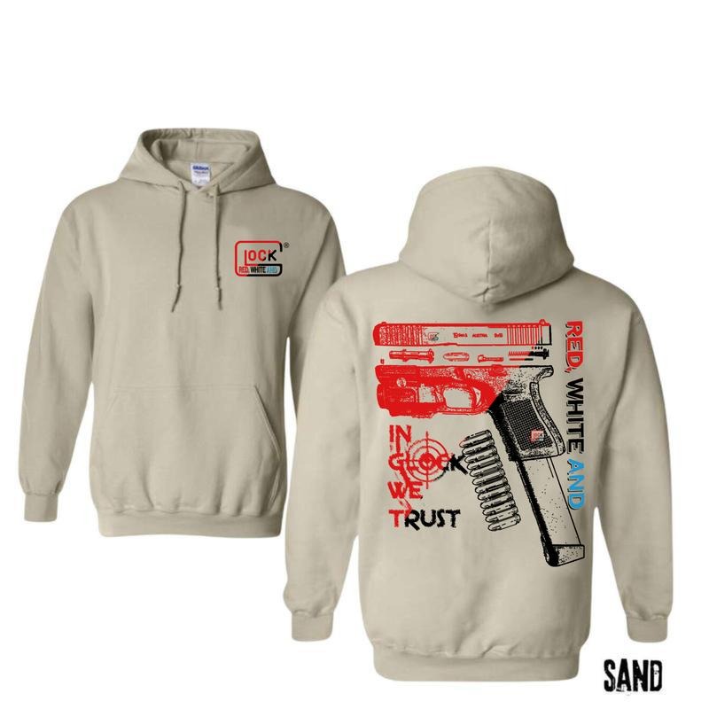 Red And White In GLock We Trust Hoodie, T-shirt, Menswear And Women  Pullover Classic Unisex Sweatshirt | RetroVerseTees.com