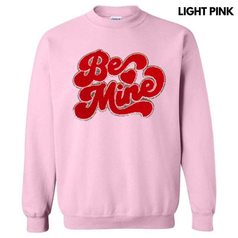 Red Be Mine Chenille Patch Sweatshirt T-Shirts, Hoodie | RetroVerseTees.com