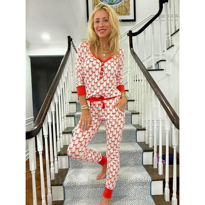 Red Bow Jogger Pajama Set T-Shirts, Hoodie, Sweatshirt | RetroVerseTees.com