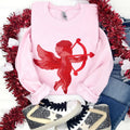 Red Cupid Sequin Patch Sweatshirt -- LIGHT PINK T-Shirts, Hoodie | RetroVerseTees.com