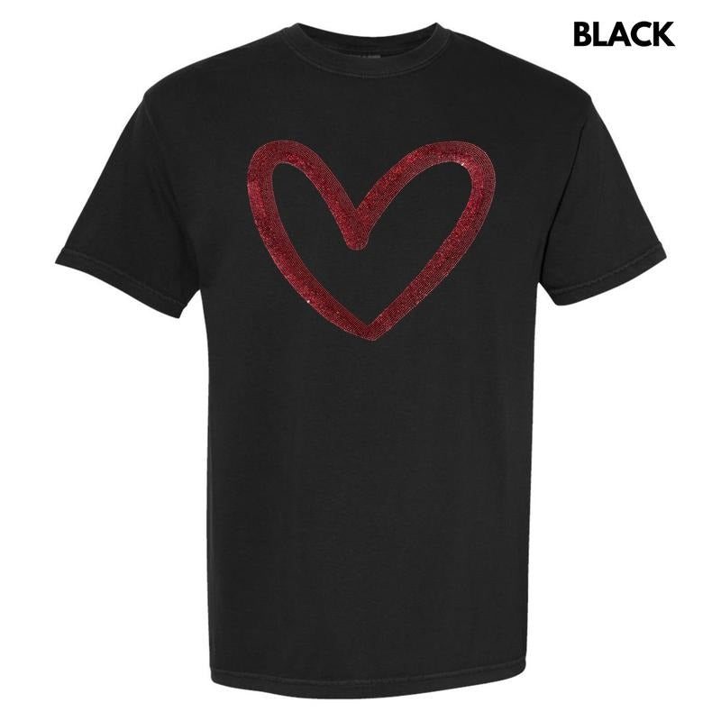 Red Cut Out Heart Sequin Patch Comfort Colors T-Shirt Hoodie, Sweatshirt | RetroVerseTees.com