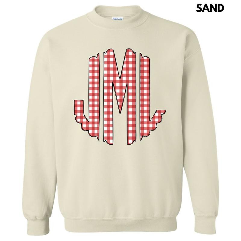 Red Gingham Monogram Sweatshirt 'NLB' T-Shirts, Hoodie | RetroVerseTees.com