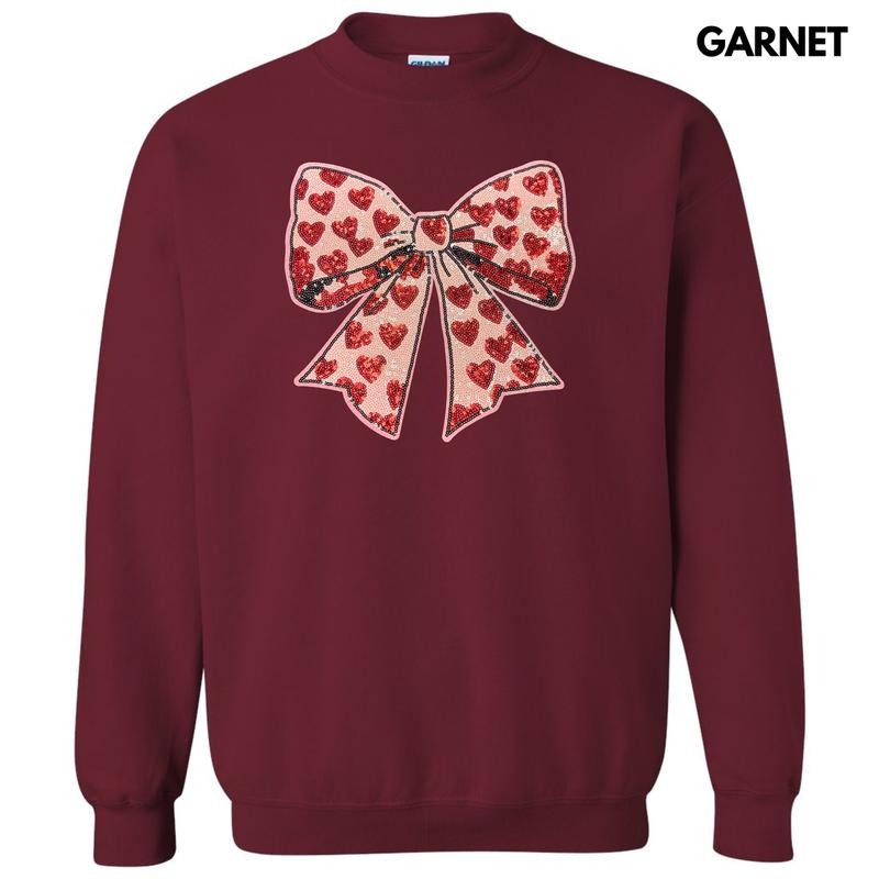 Red Heart & Pink Bow Sequin Patch Sweatshirt T-Shirts, Hoodie | RetroVerseTees.com